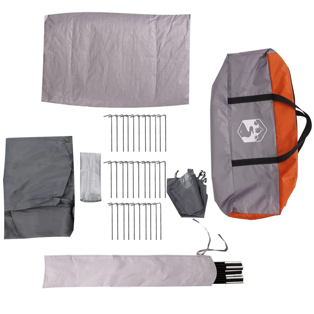 vidaXL Family Tent Tunnel 8-Person Grey and Orange Waterproof