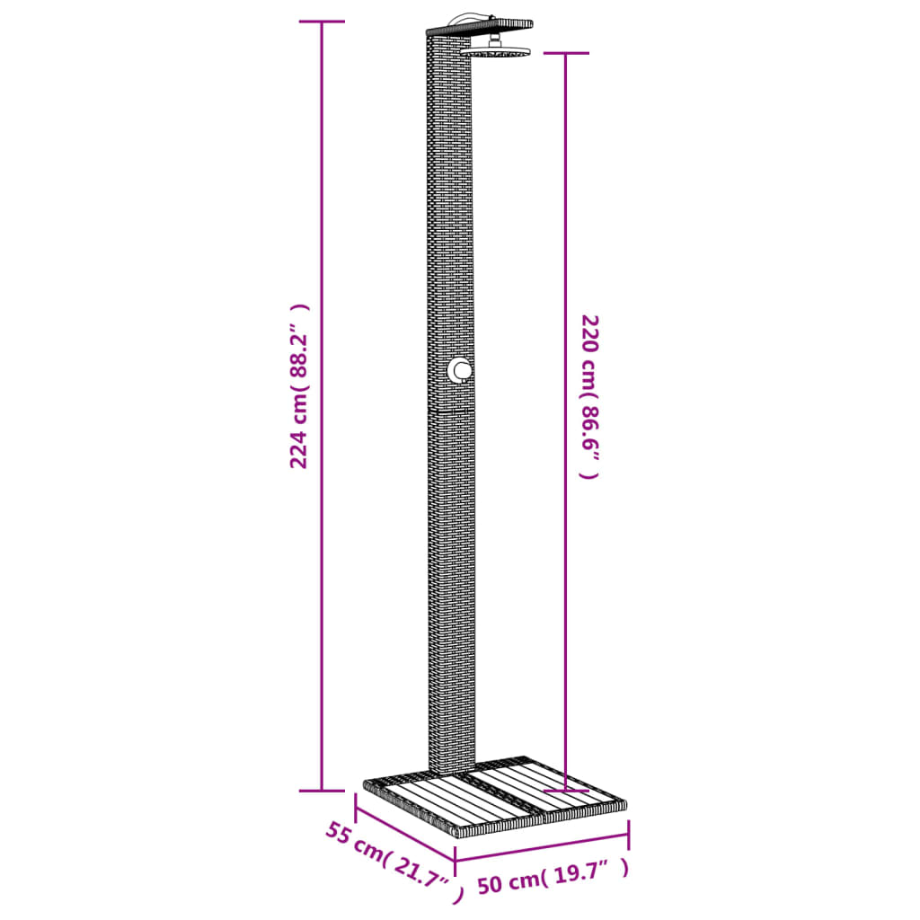 vidaXL Outdoor Shower Beige 50x55x224 cm Poly Rattan and Acacia Wood