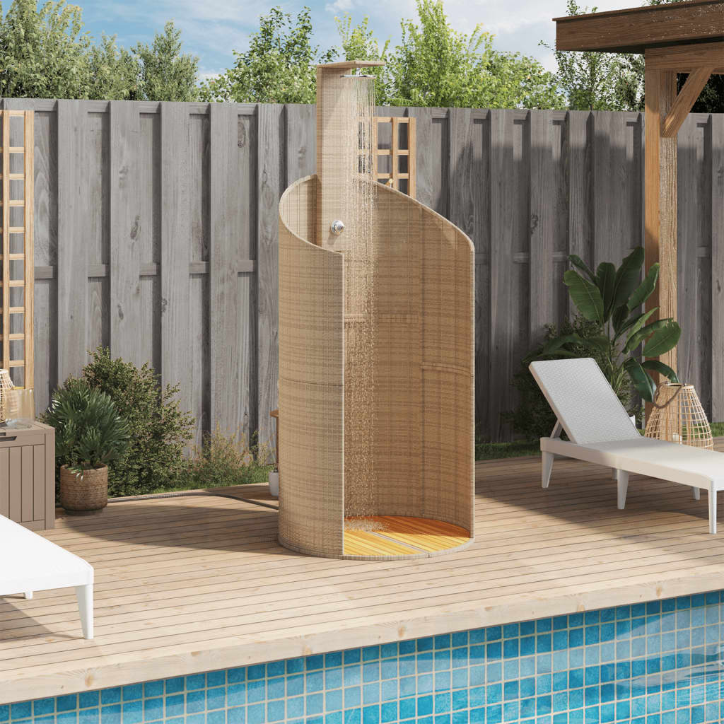 vidaXL Outdoor Shower Beige 100x100x241.5 cm Poly Rattan and Acacia Wood