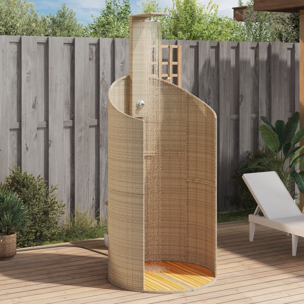 vidaXL Outdoor Shower Beige 100x100x241.5 cm Poly Rattan and Acacia Wood