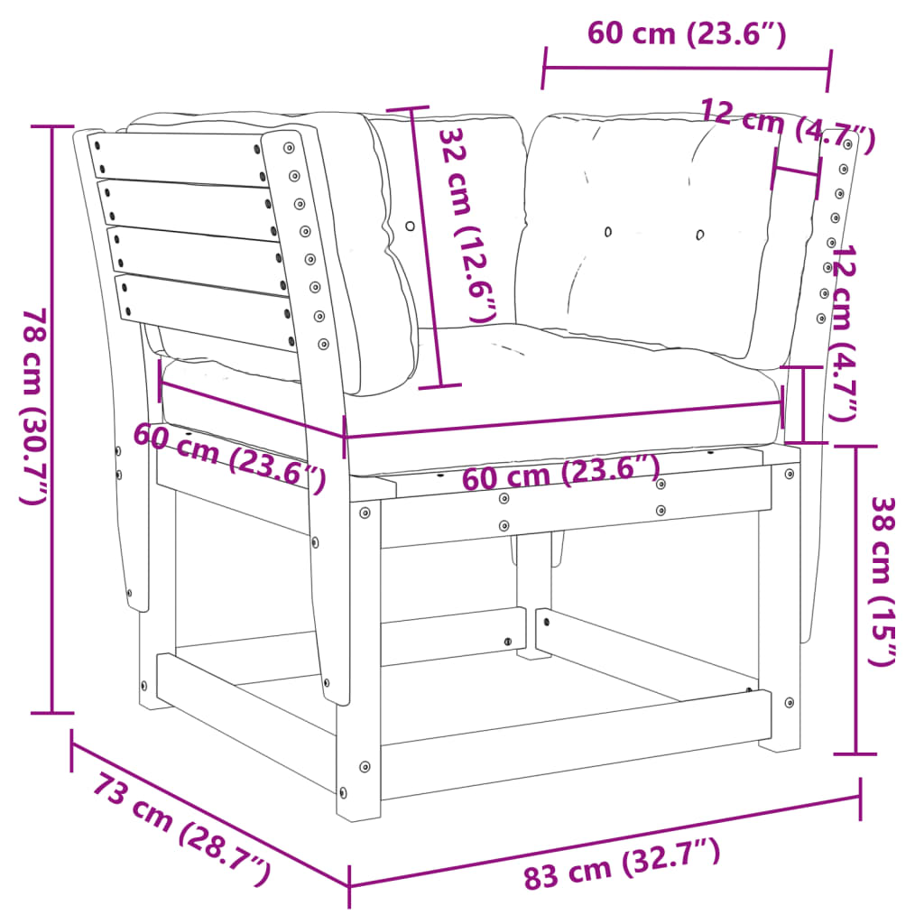 Garden Sofa | Grey | Solid Pine Wood | Medium | Modular | Garden Sofa