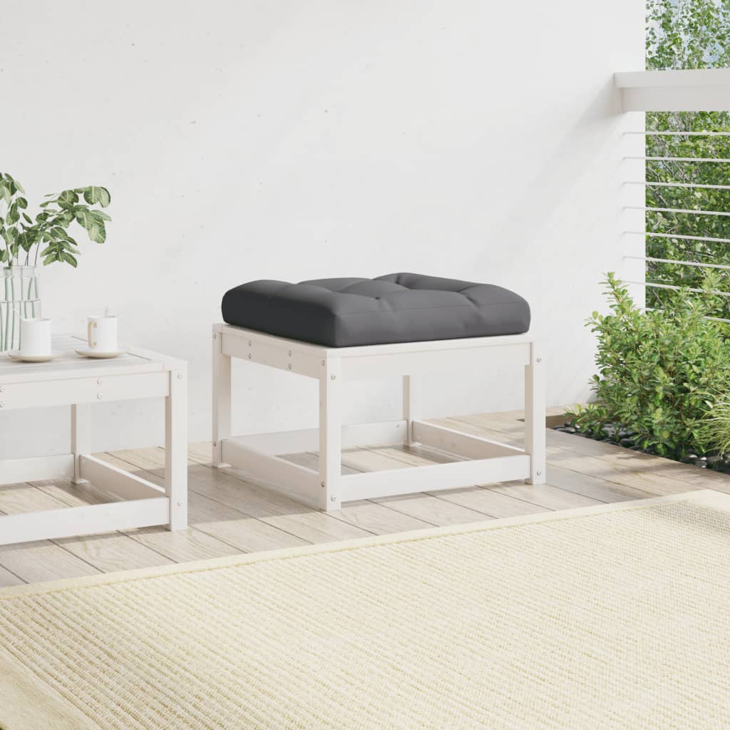 vidaXL Garden Footstool with Cushions White Solid Wood Pine