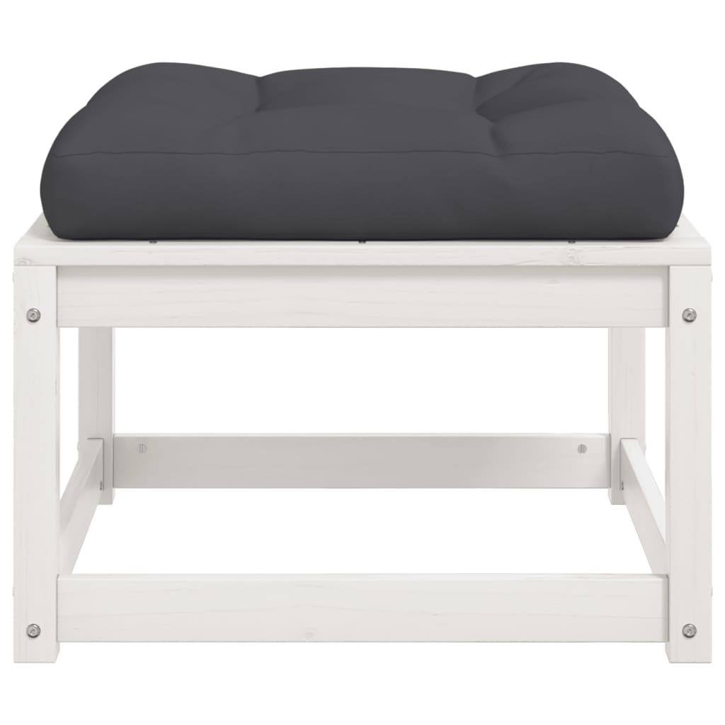 vidaXL Garden Footstool with Cushions White Solid Wood Pine