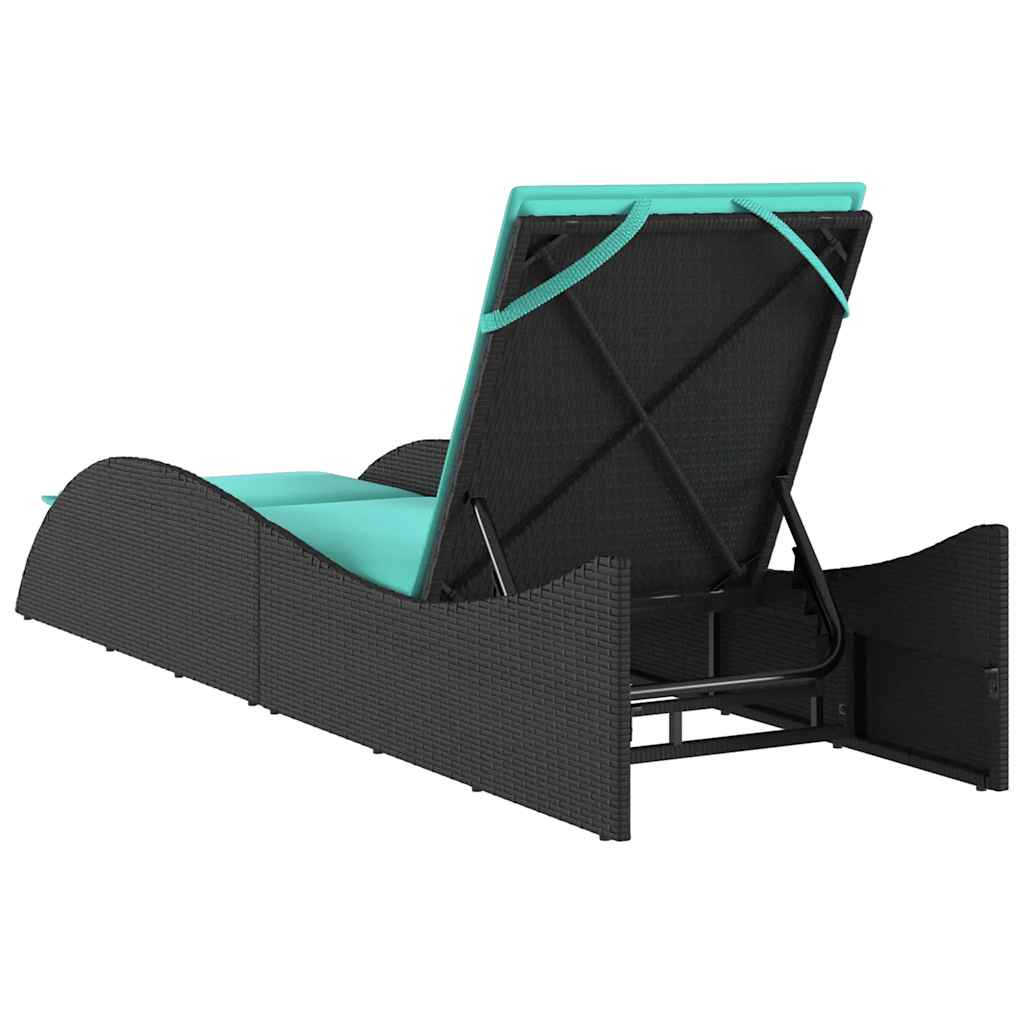 Sun Lounger with Cushion Black 60x205x73 cm Poly Rattan