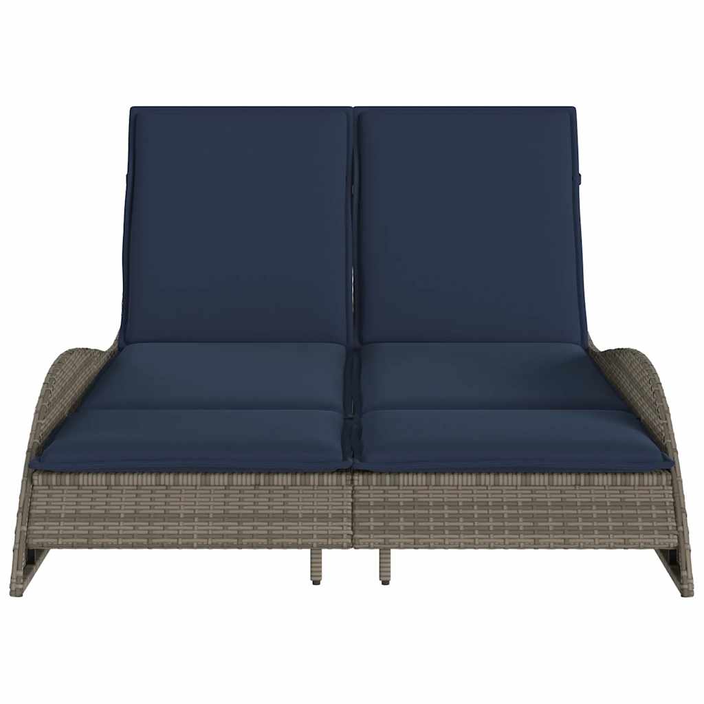 Sun Lounger with Cushions Grey 114x205x73 cm Poly Rattan