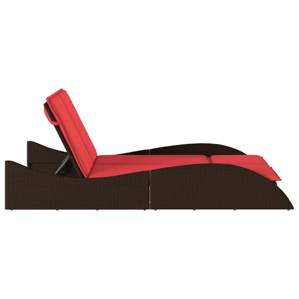 Sun Lounger with Cushions Brown 114x205x73 cm Poly Rattan