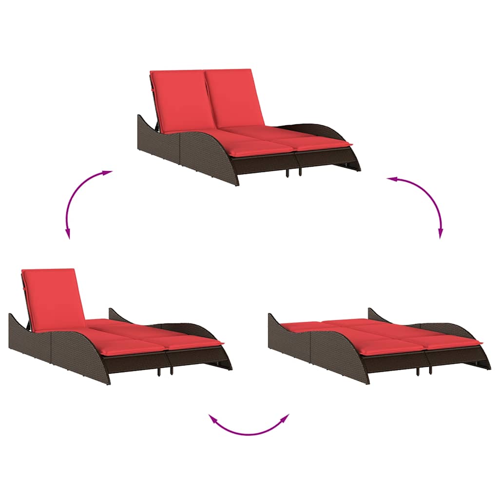 Sun Lounger with Cushions Brown 114x205x73 cm Poly Rattan