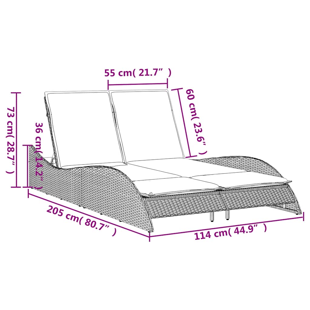 Sun Lounger with Cushions Brown 114x205x73 cm Poly Rattan