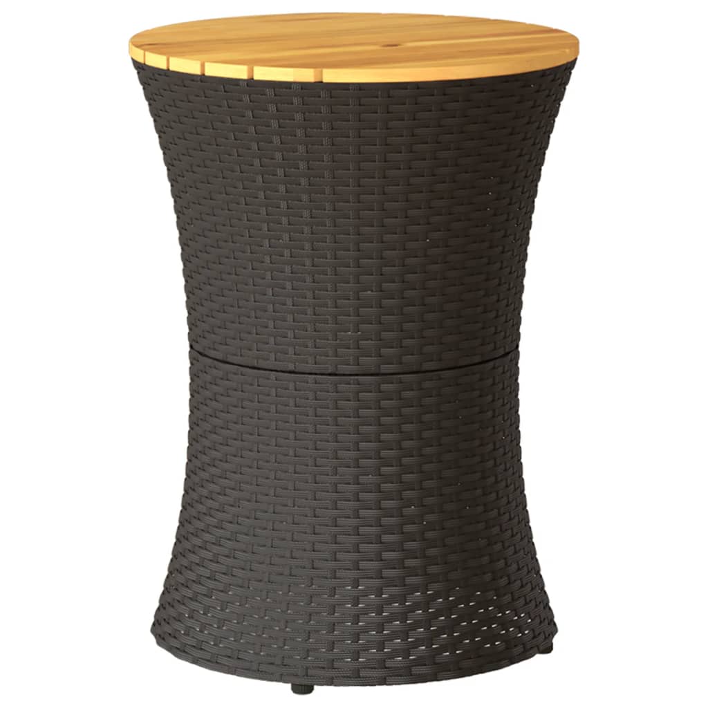 vidaXL Garden Side Table Drum Shape Black Poly Rattan and Solid Wood