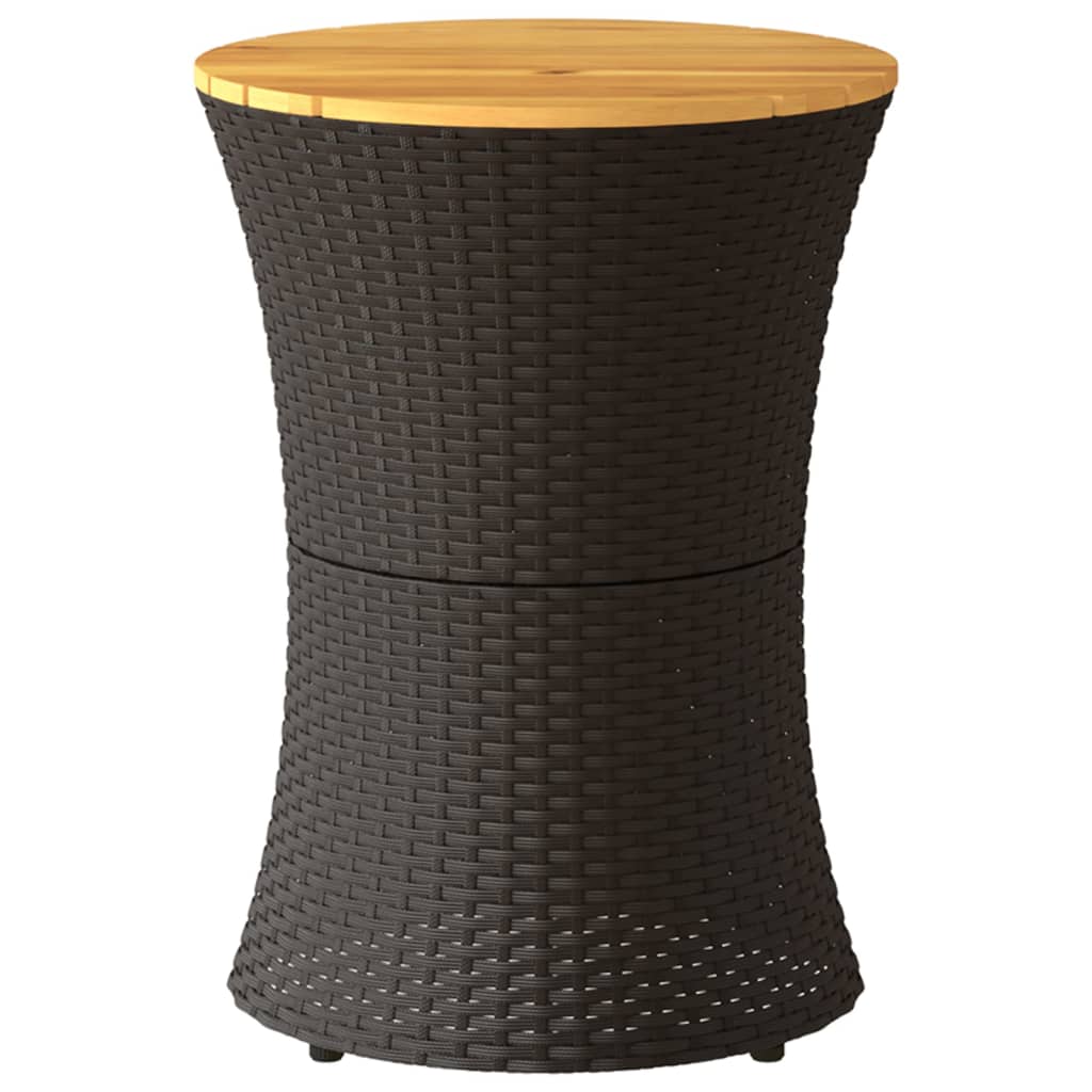 vidaXL Garden Side Table Drum Shape Black Poly Rattan and Solid Wood