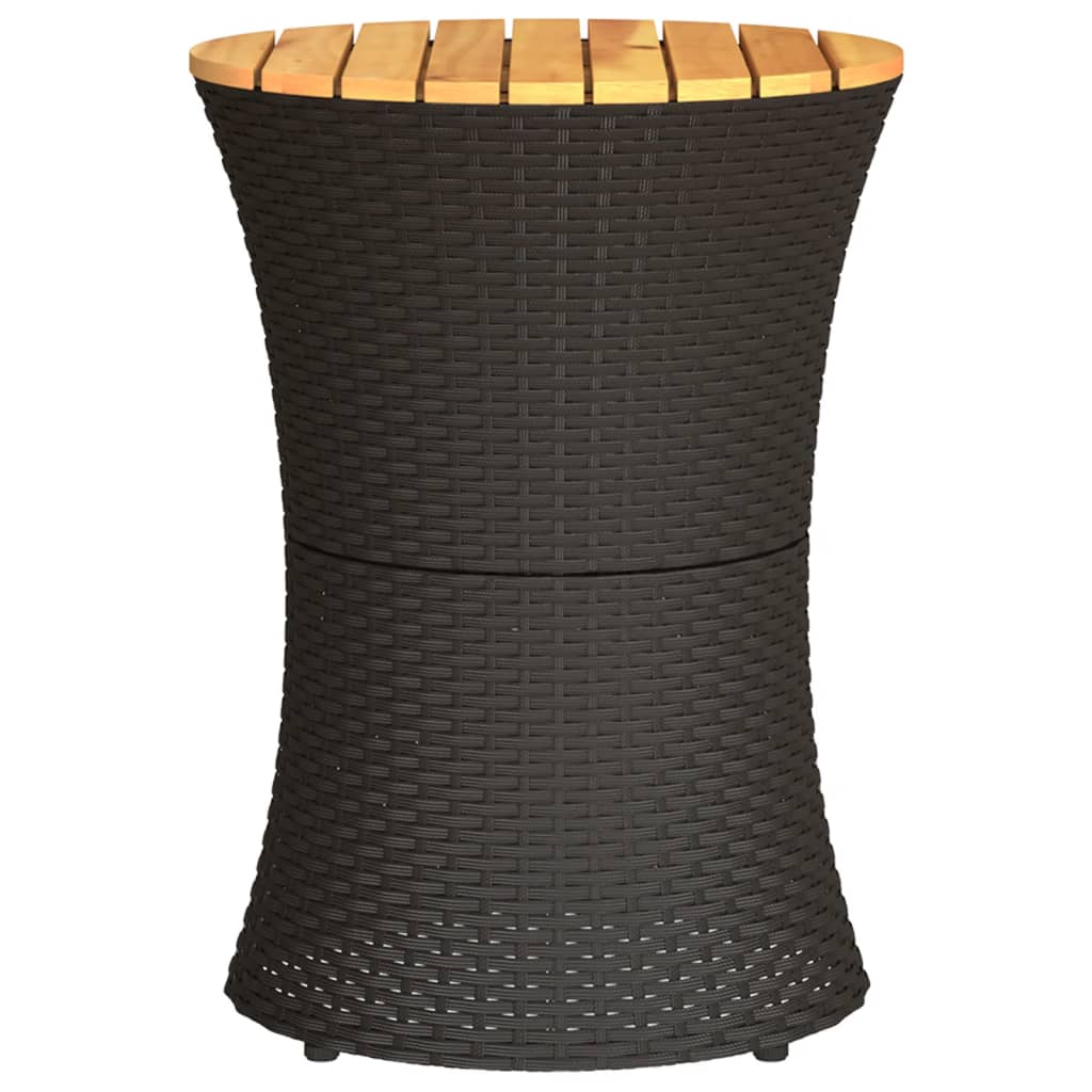 vidaXL Garden Side Table Drum Shape Black Poly Rattan and Solid Wood