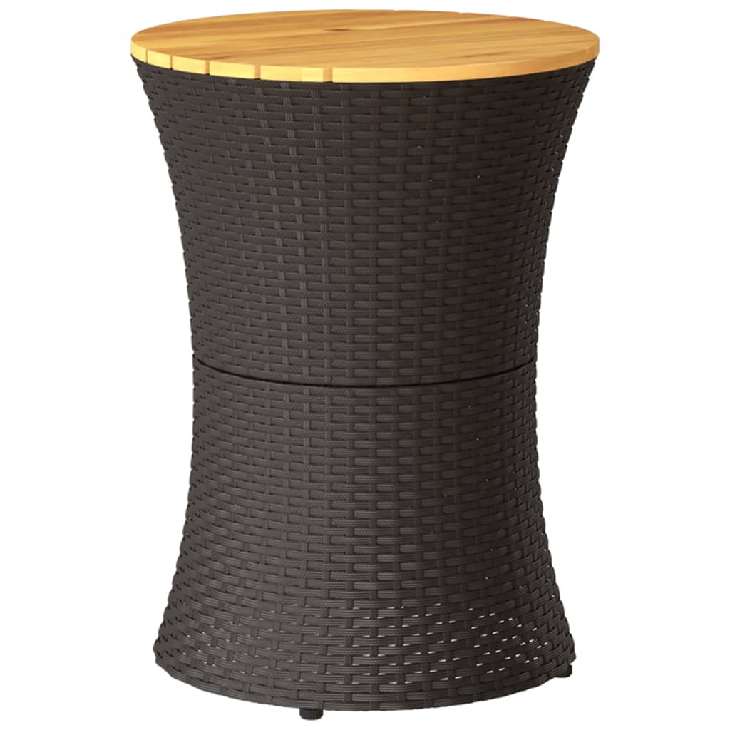 vidaXL Garden Side Table Drum Shape Black Poly Rattan and Solid Wood