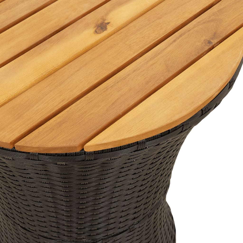 vidaXL Garden Side Table Drum Shape Black Poly Rattan and Solid Wood