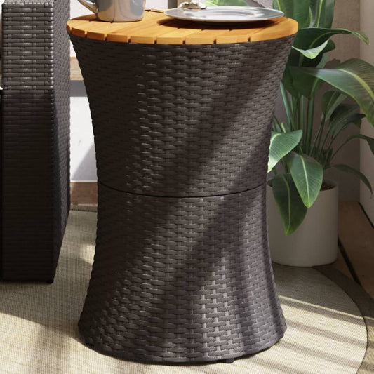 vidaXL Garden Side Table Drum Shape Black Poly Rattan and Solid Wood