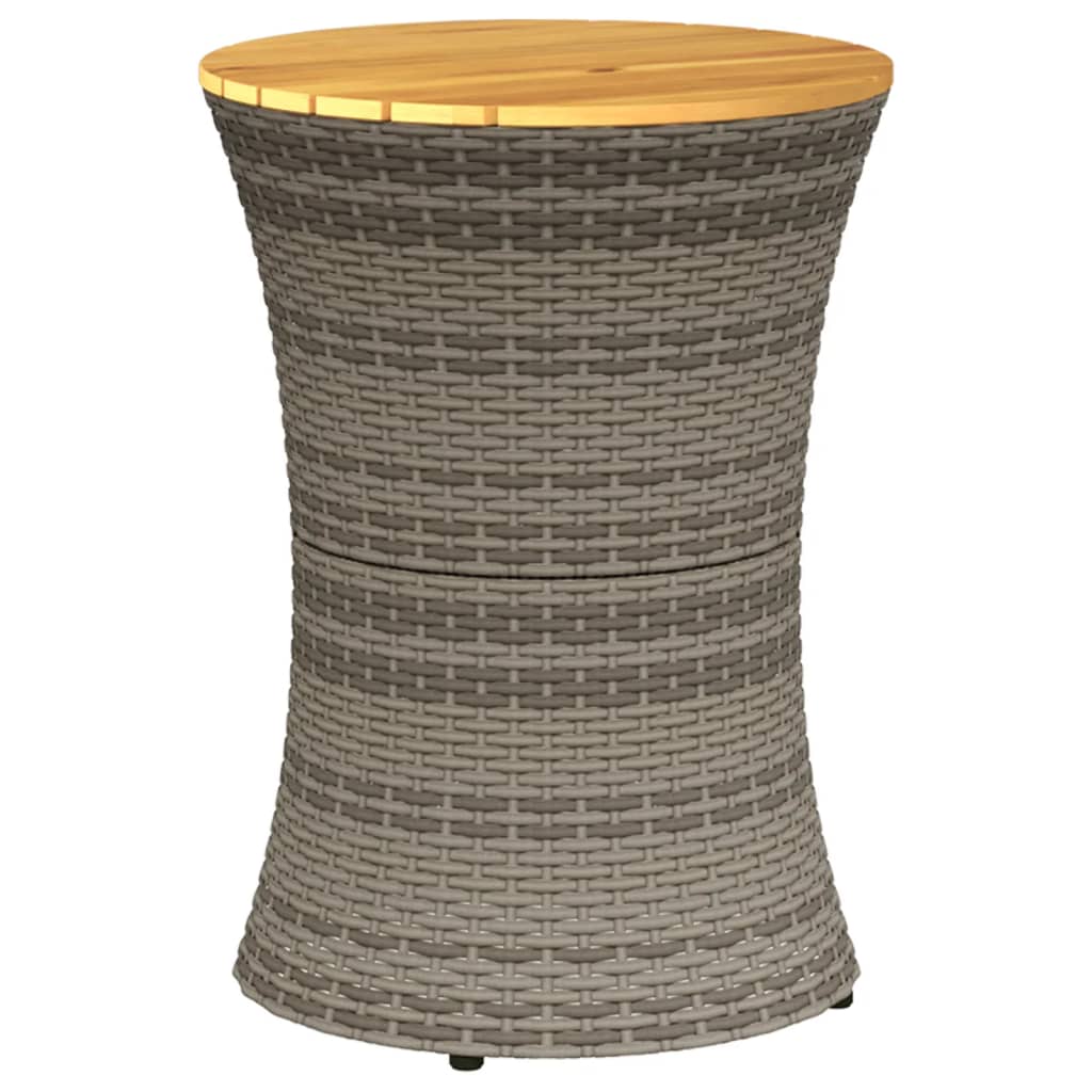 vidaXL Garden Side Table Drum Shape Grey Poly Rattan and Solid Wood