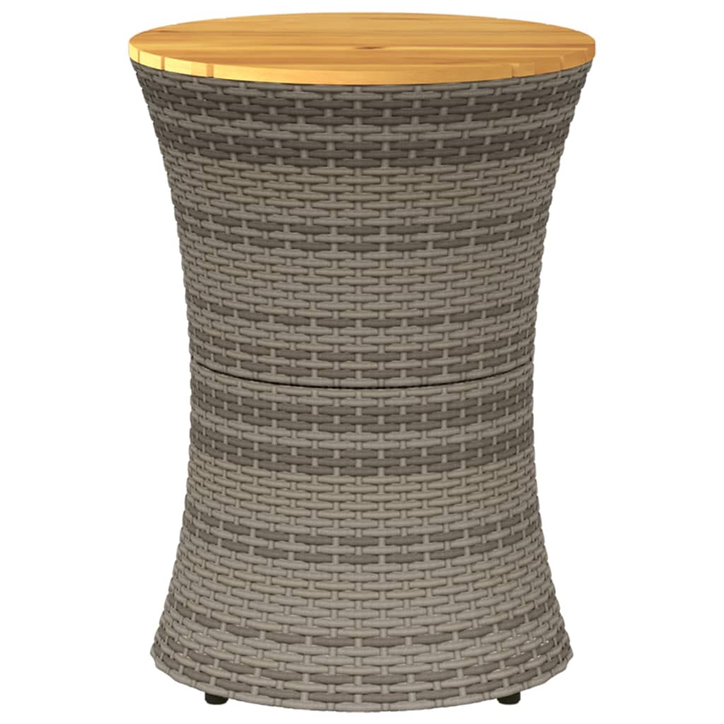 vidaXL Garden Side Table Drum Shape Grey Poly Rattan and Solid Wood