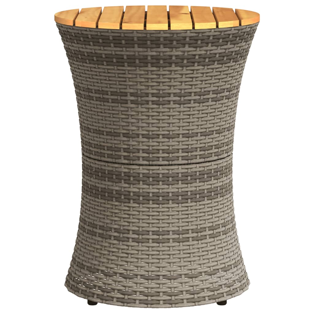 vidaXL Garden Side Table Drum Shape Grey Poly Rattan and Solid Wood