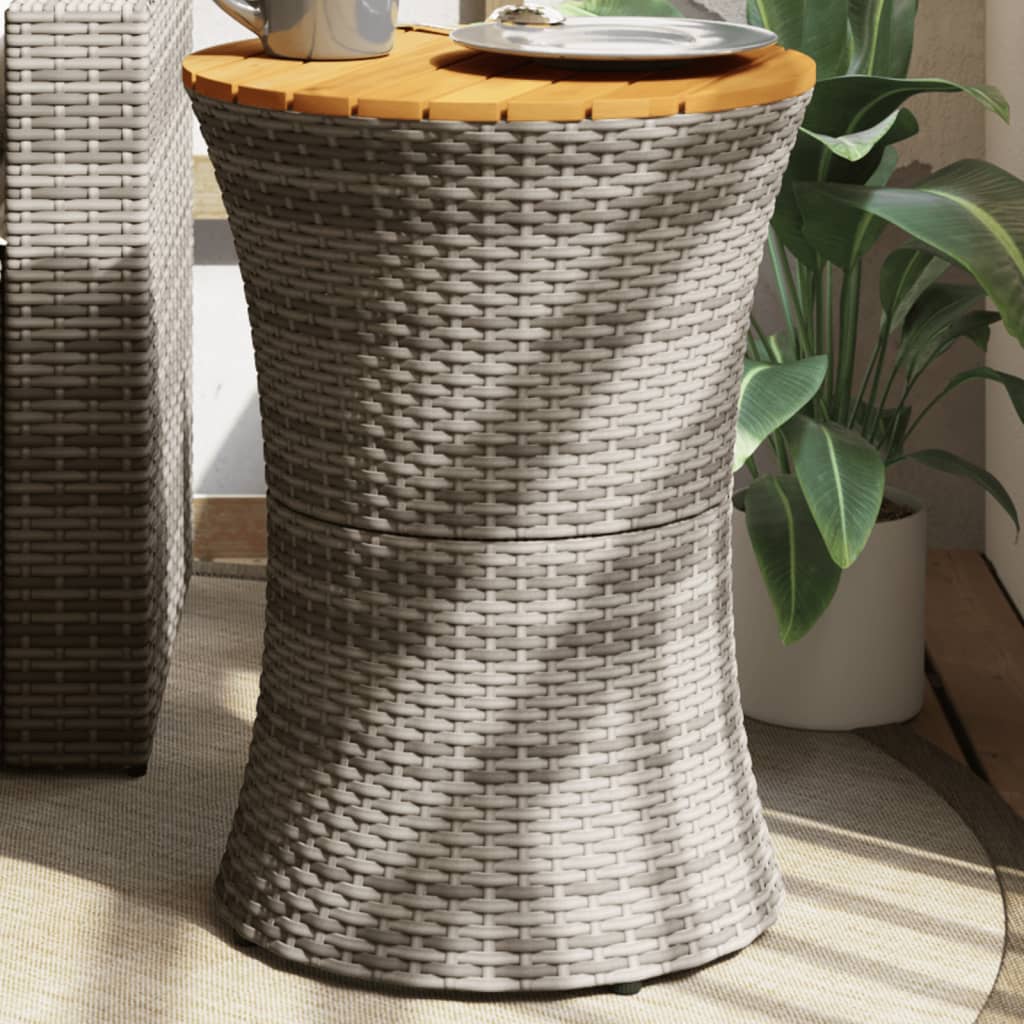 vidaXL Garden Side Table Drum Shape Grey Poly Rattan and Solid Wood