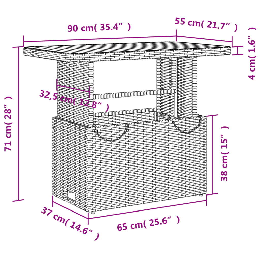 vidaXL Garden Table Grey 90x55x71 cm Poly Rattan and Acacia Wood