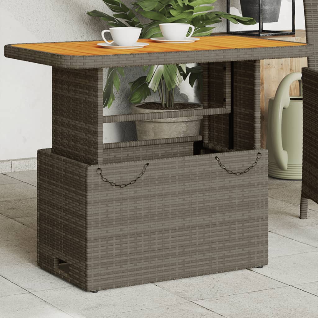 vidaXL Garden Table Grey 90x55x71 cm Poly Rattan and Acacia Wood