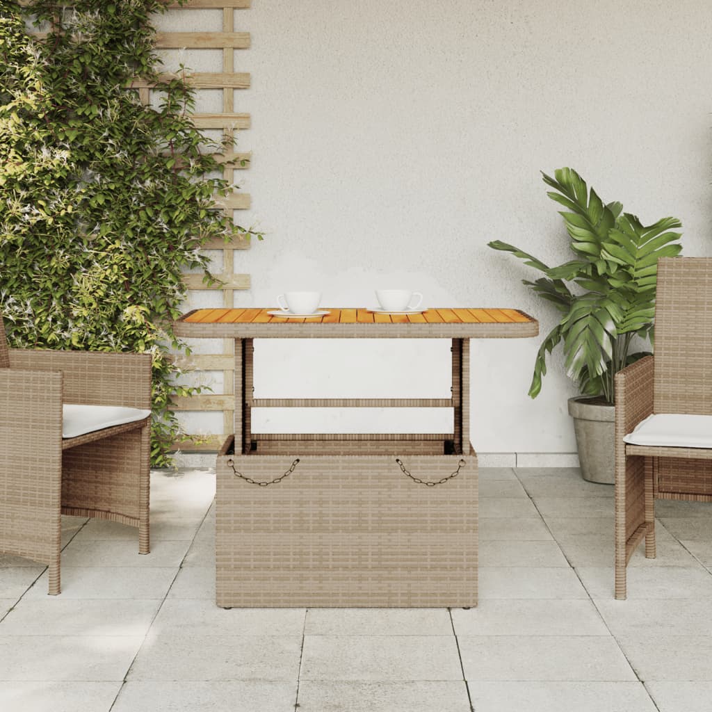 vidaXL Garden Table Beige 90x55x71 cm Poly Rattan and Acacia Wood