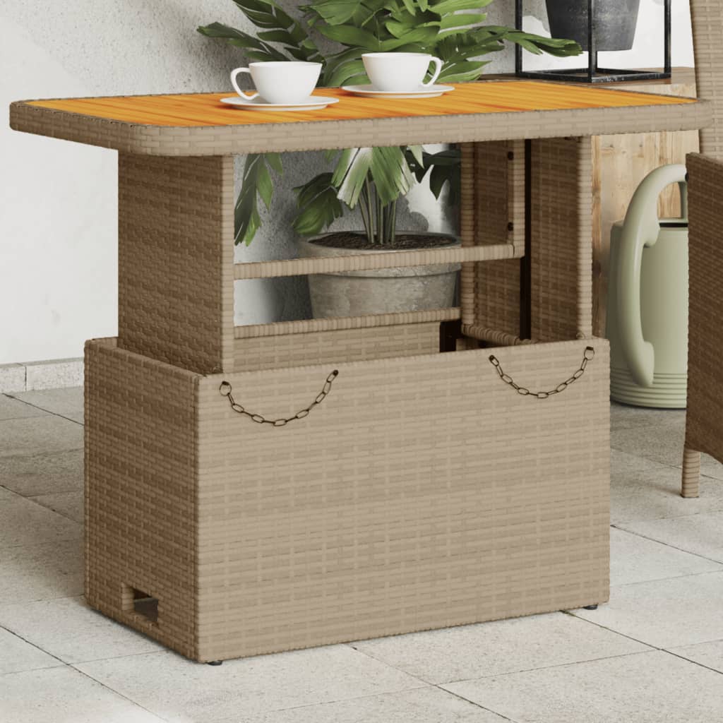 vidaXL Garden Table Beige 90x55x71 cm Poly Rattan and Acacia Wood