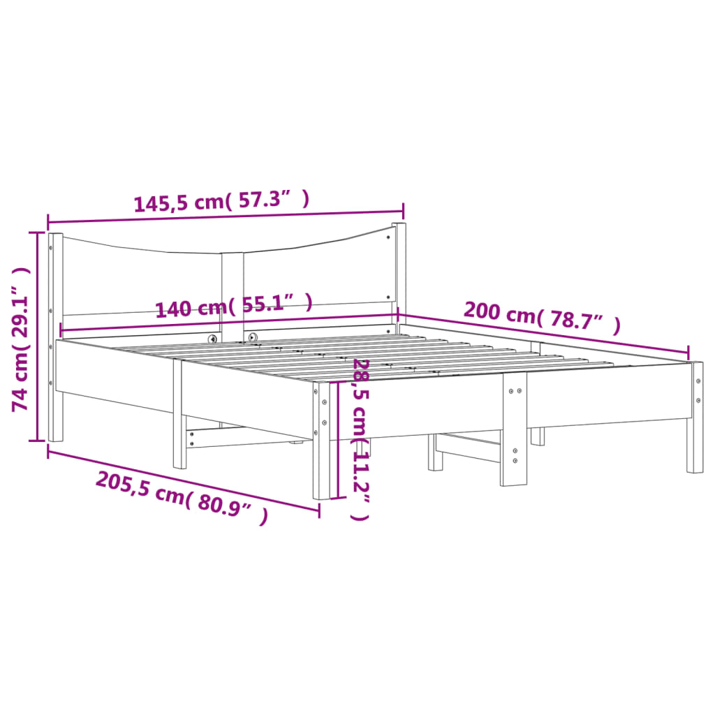 vidaXL Bed Frame without Mattress 140x200 cm Solid Wood Pine