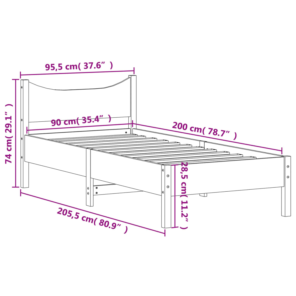 vidaXL Bed Frame without Mattress Wax Brown 90x200 cm Solid Wood Pine