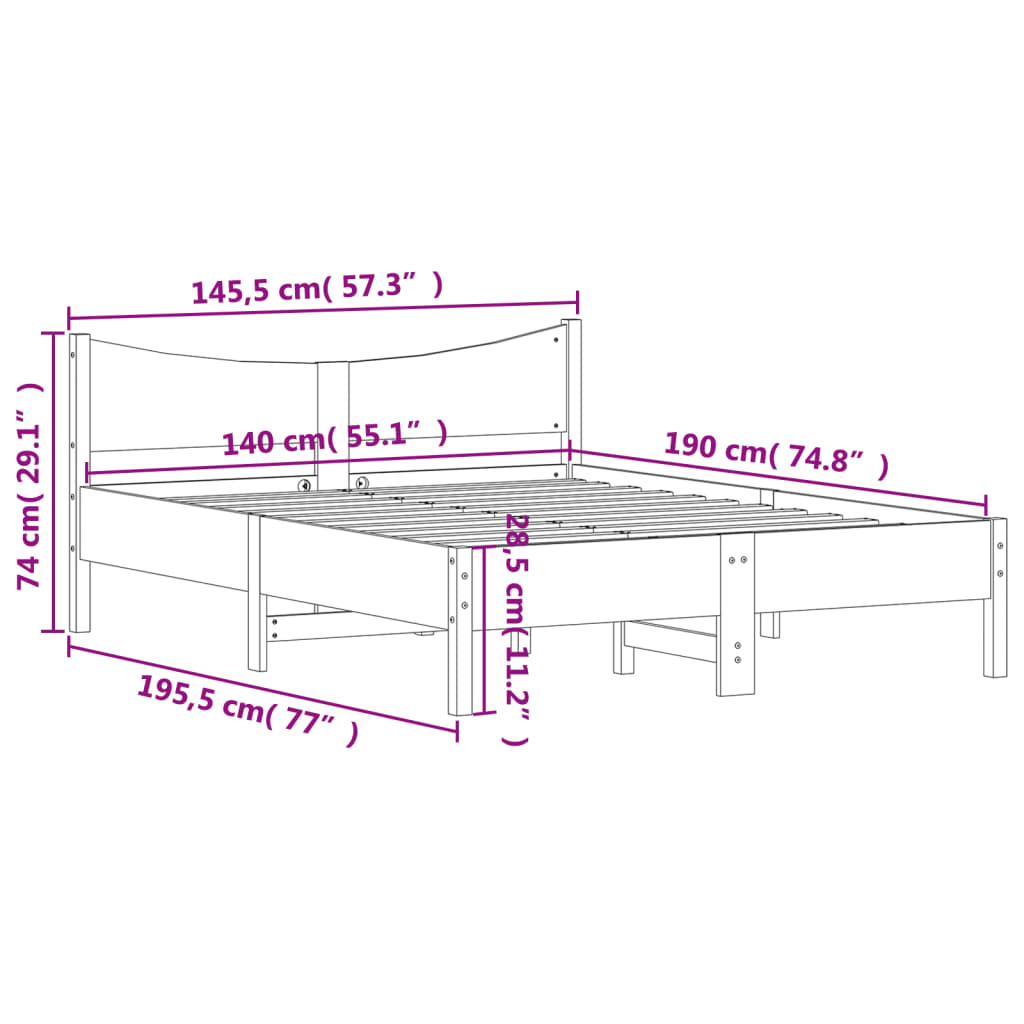 vidaXL Bed Frame without Mattress White 140x190 cm Solid Wood Pine