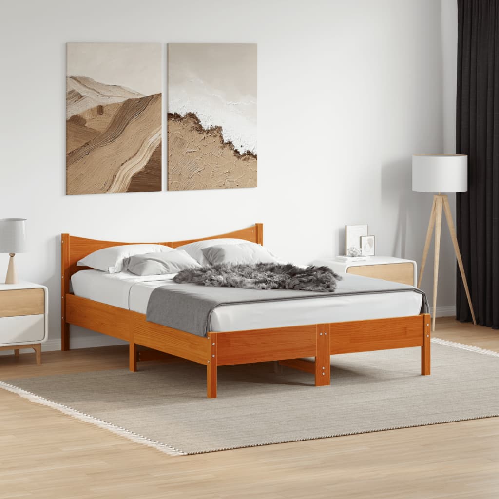 vidaXL Bed Frame without Mattress Wax Brown 135x190 cm Double Solid Wood Pine