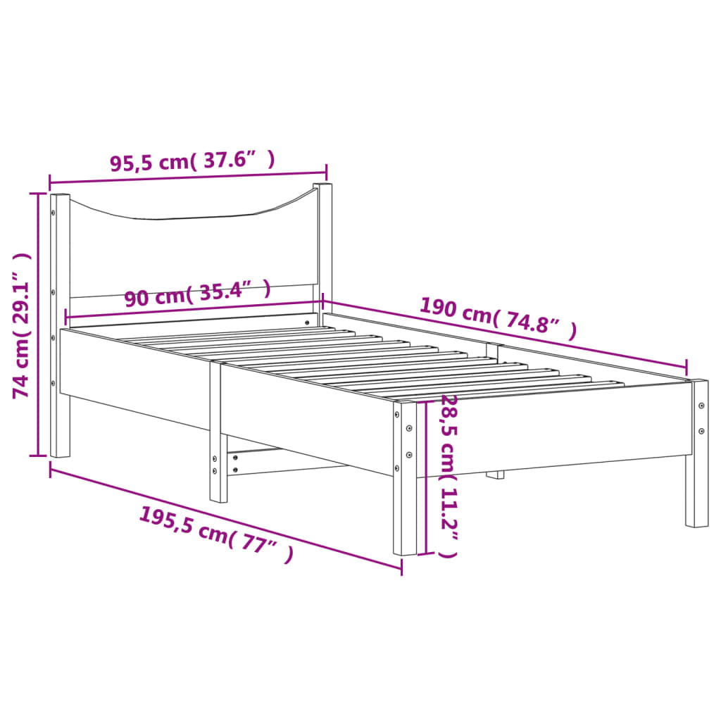 vidaXL Bed Frame without Mattress 90x190 cm Single Solid Wood Pine