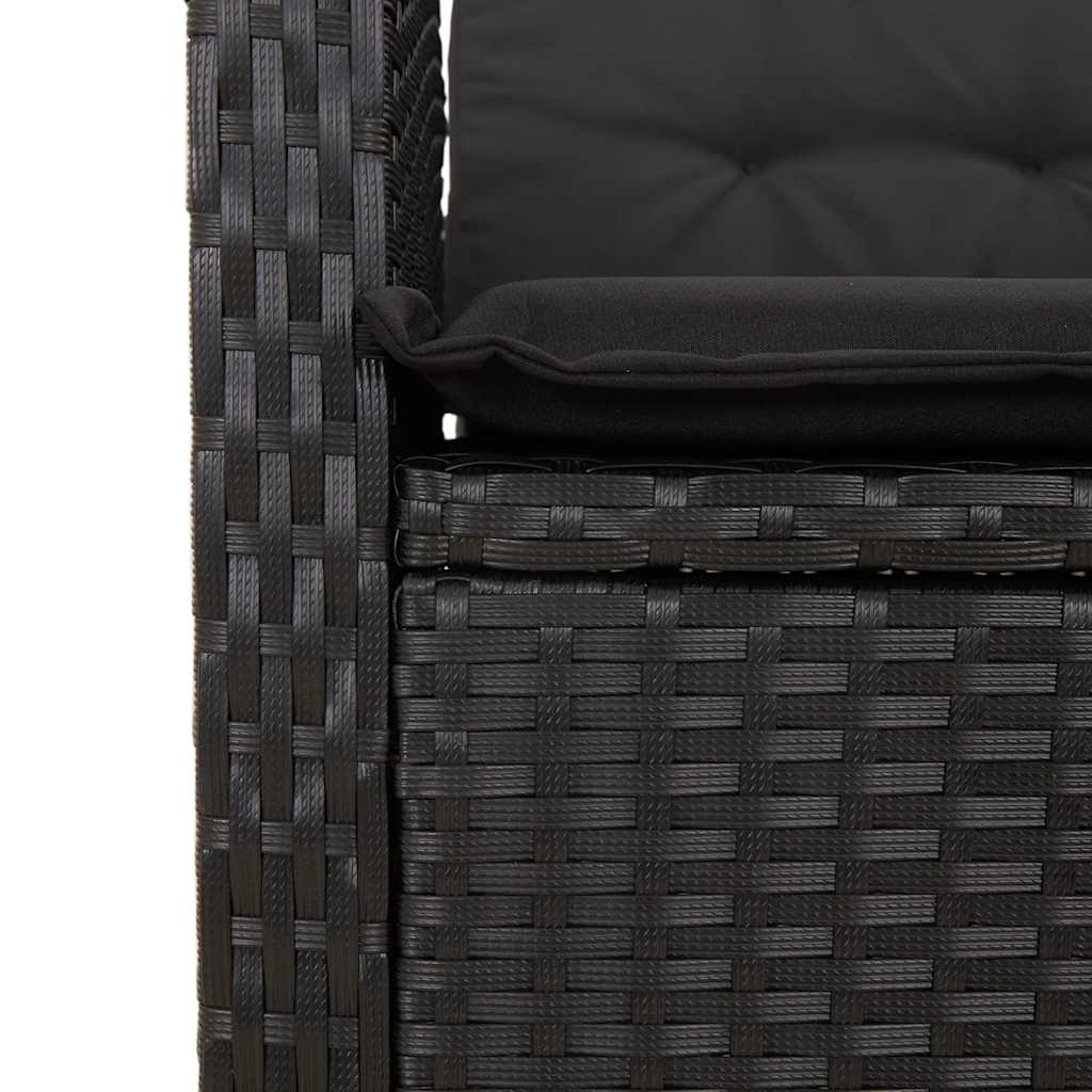 Reclining Garden Bench with Cushions Black Poly Rattan