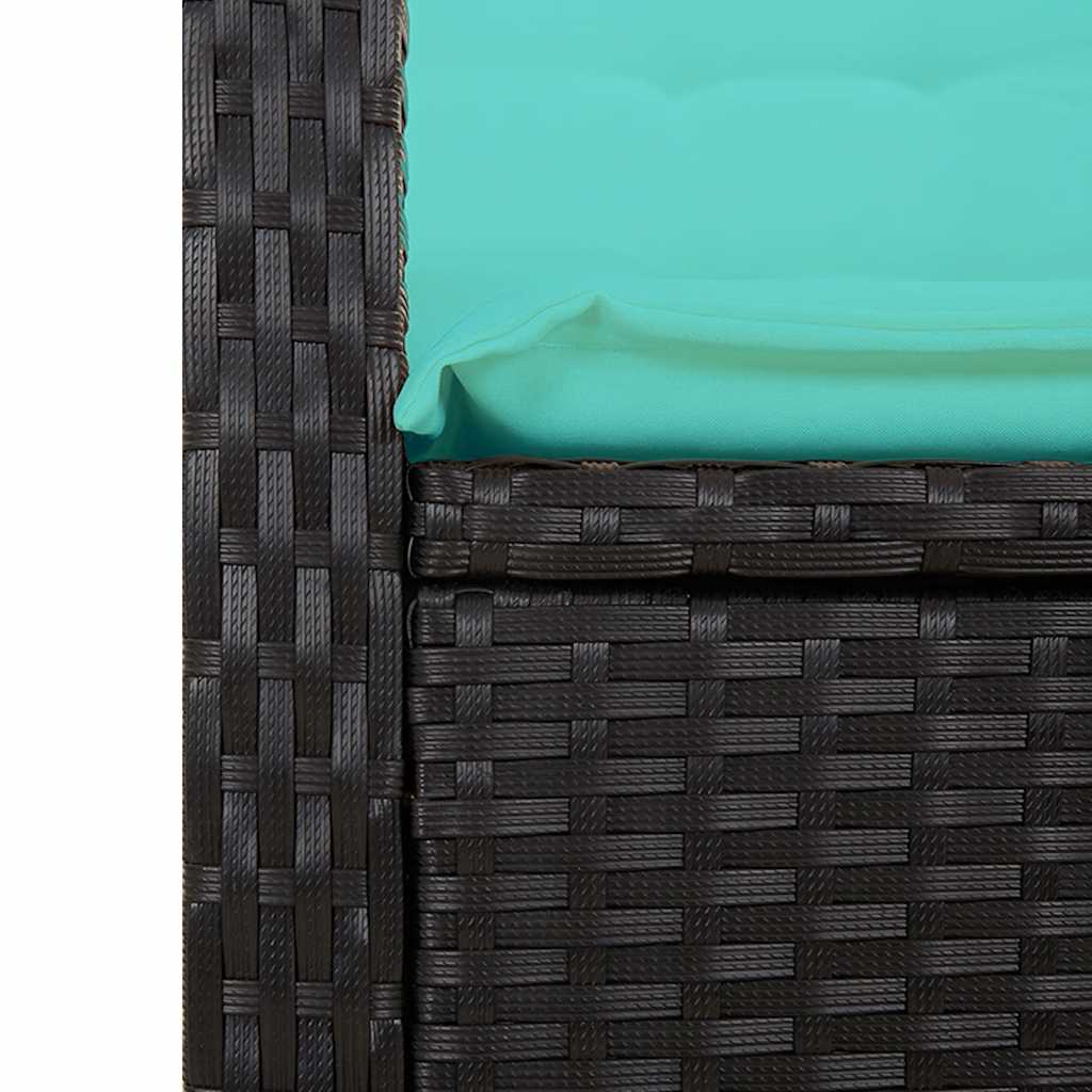 Reclining Garden Bench with Cushions Black Poly Rattan