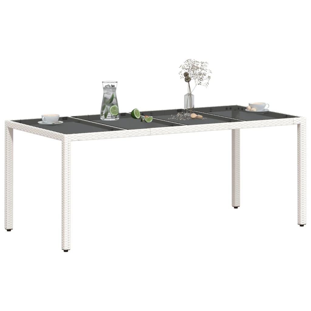 vidaXL Garden Table with Glass Top White 190x90x75 cm Poly Rattan