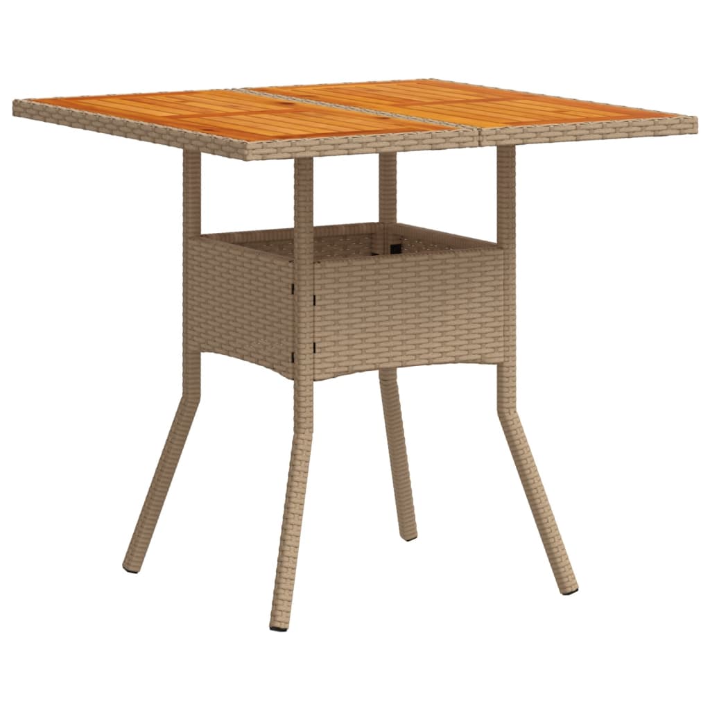 vidaXL Garden Table Beige 80x80x75 cm Poly Rattan Acacia Wood