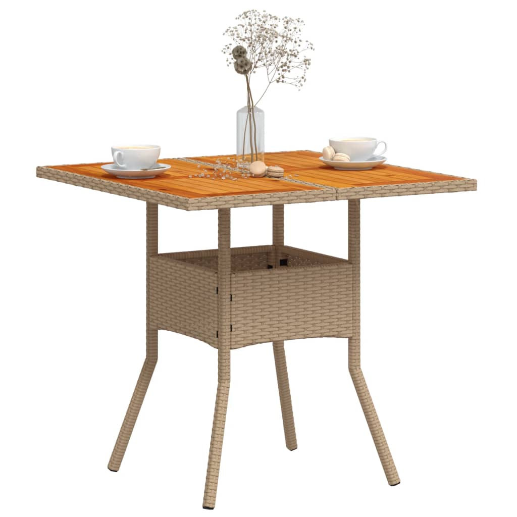 vidaXL Garden Table Beige 80x80x75 cm Poly Rattan Acacia Wood