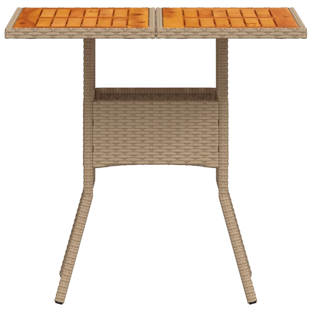 vidaXL Garden Table Beige 80x80x75 cm Poly Rattan Acacia Wood