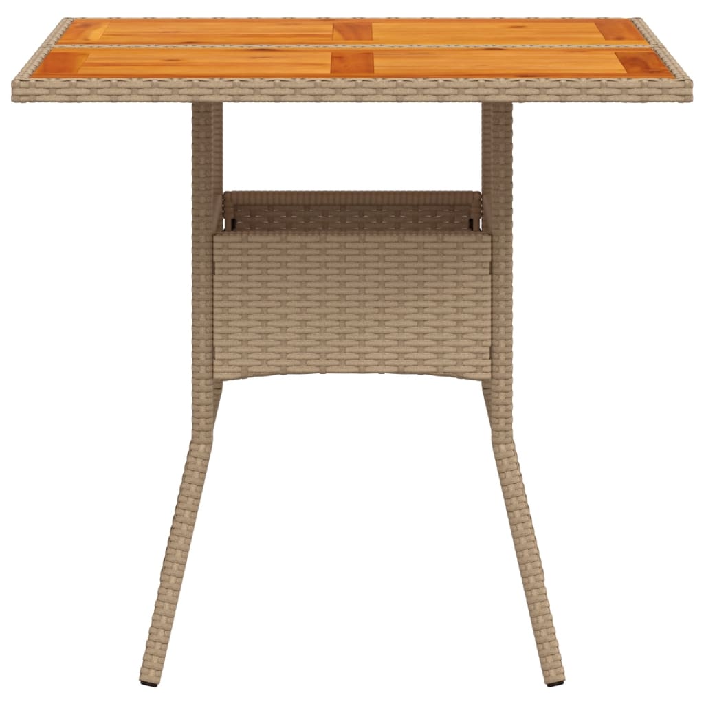 vidaXL Garden Table Beige 80x80x75 cm Poly Rattan Acacia Wood