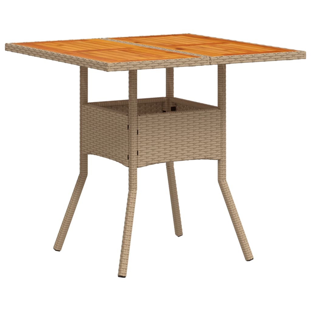 vidaXL Garden Table Beige 80x80x75 cm Poly Rattan Acacia Wood