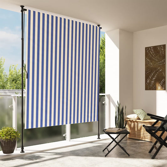 vidaXL Outdoor Roller Blind Blue and White 150x270 cm Fabric&Steel