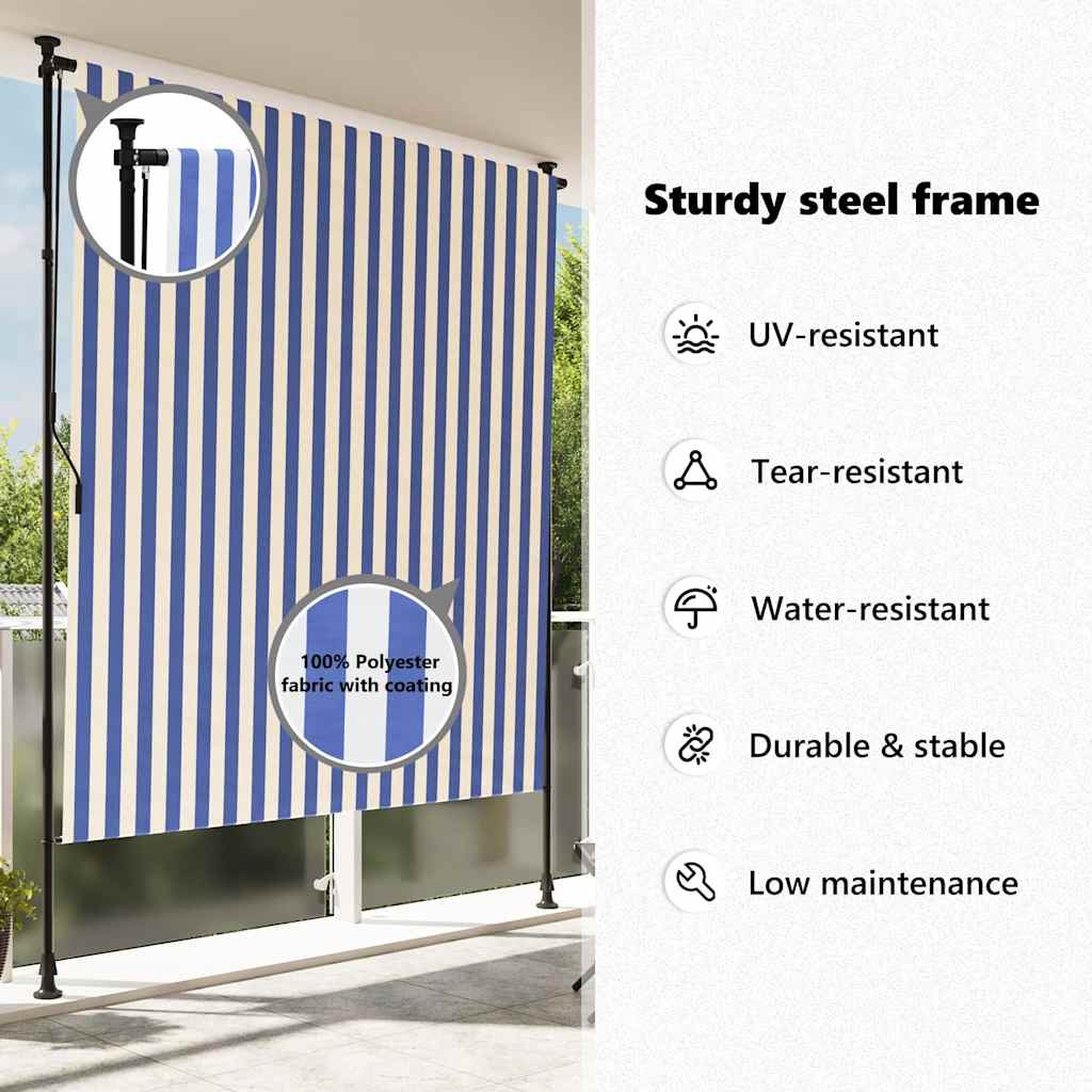 Outdoor Roller Blind Blue and White 200x270 cm Fabric&Steel
