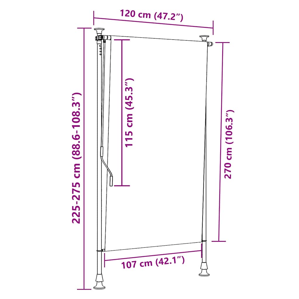 Outdoor Roller Blind Orange and White 120x270 cm Fabric&Steel