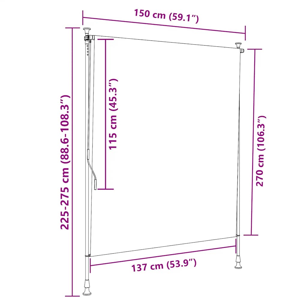 Outdoor Roller Blind Orange and White 150x270 cm Fabric&Steel