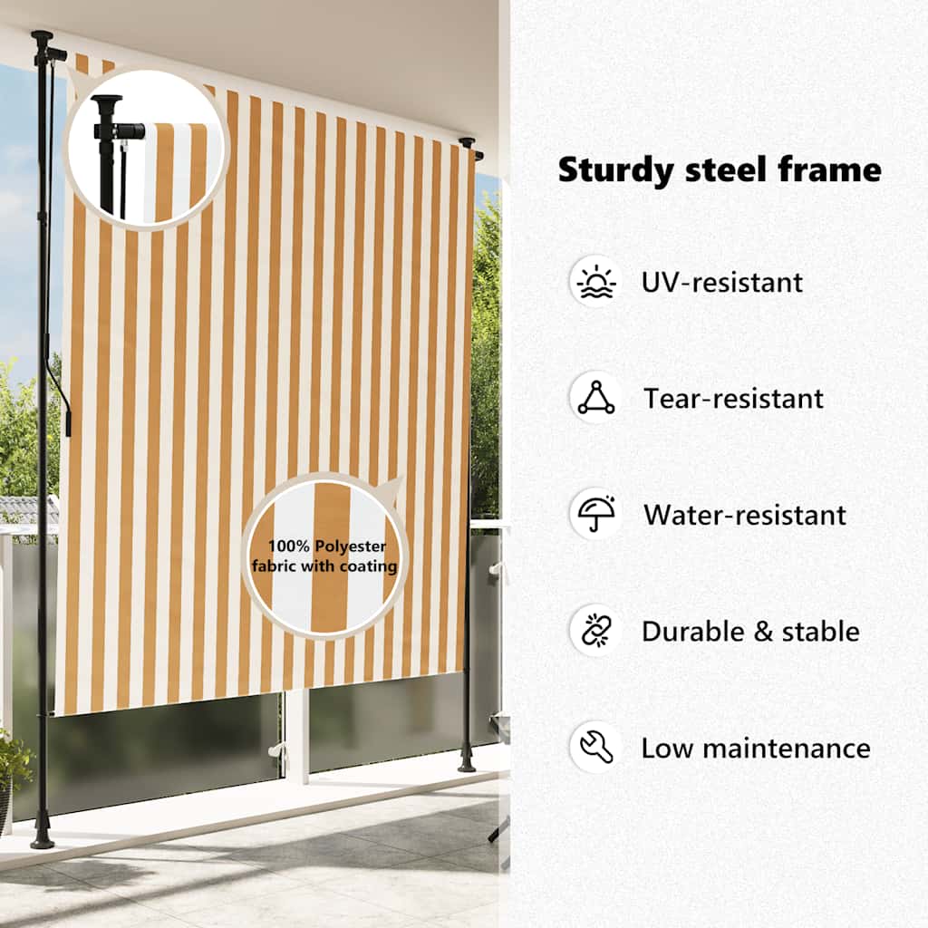 Outdoor Roller Blind Orange and White 200x270 cm Fabric&Steel