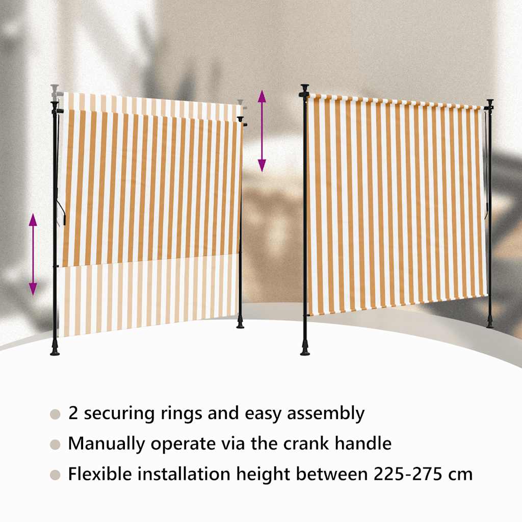 Outdoor Roller Blind Orange and White 200x270 cm Fabric&Steel