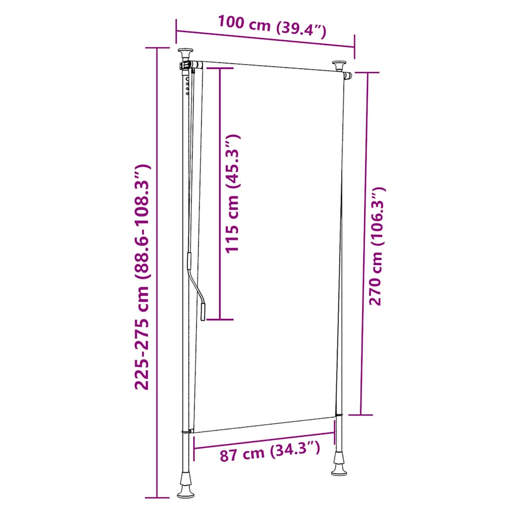 Outdoor Roller Blind Yellow and White 100x270 cm Fabric&Steel