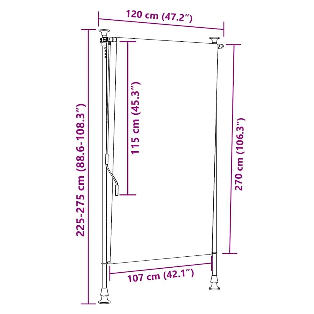 Outdoor Roller Blind Yellow and White 120x270 cm Fabric&Steel