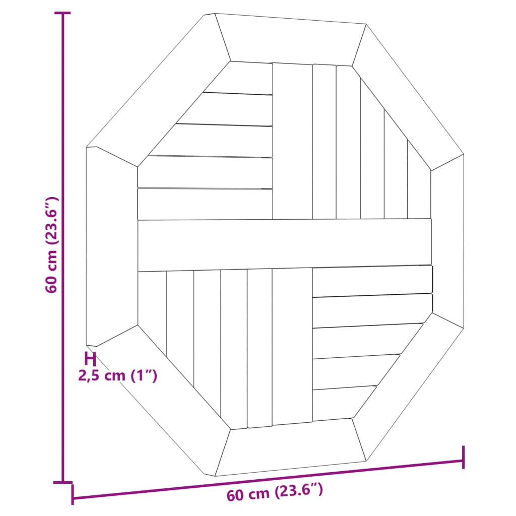 vidaXL Table Top 60x60x2.5 cm Octagonal Solid Wood Teak