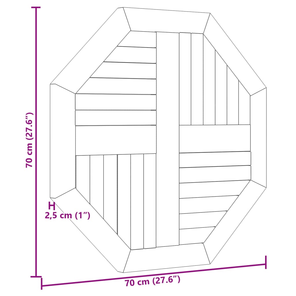 vidaXL Table Top 70x70x2.5 cm Octagonal Solid Wood Teak