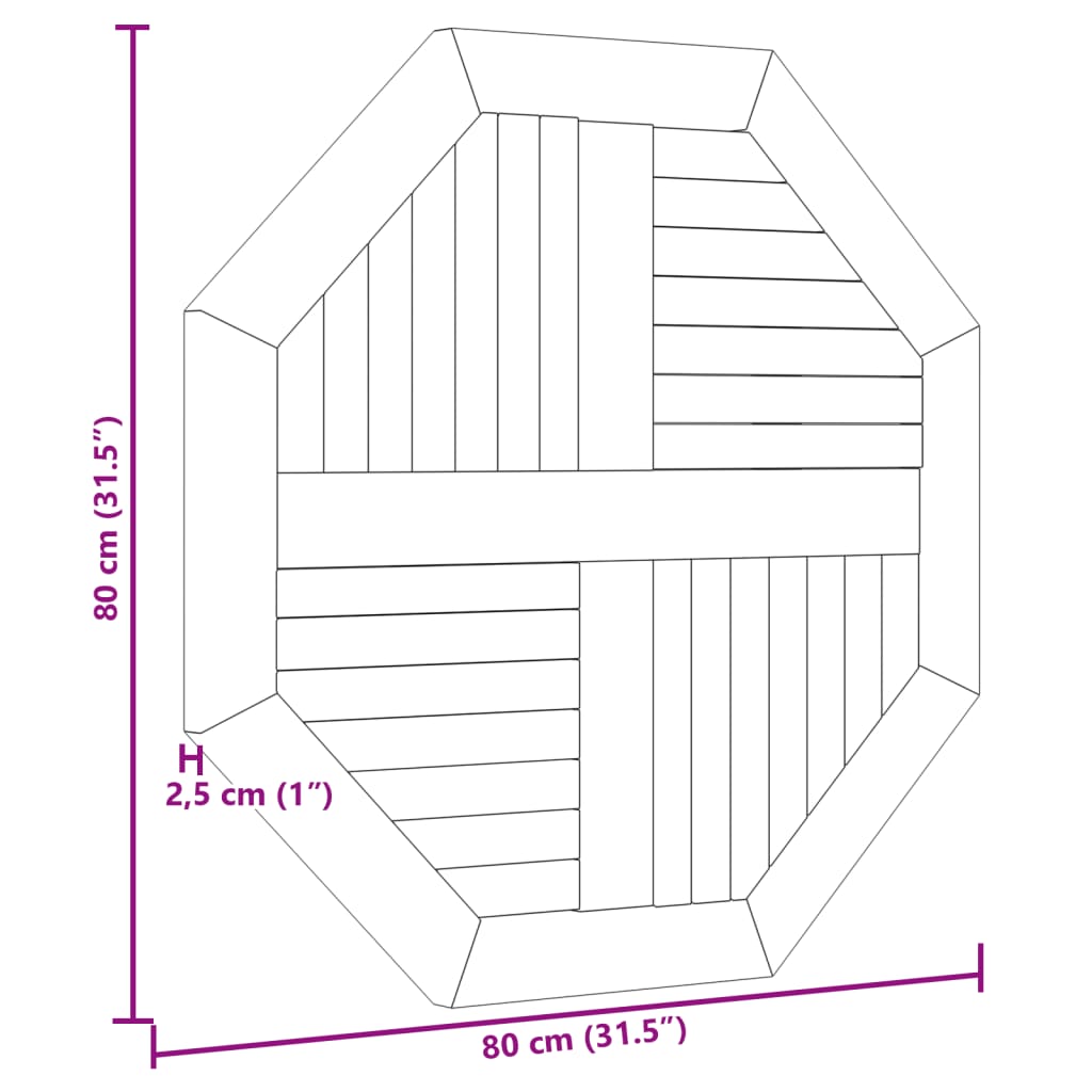 vidaXL Table Top 80x80x2.5 cm Octagonal Solid Wood Teak